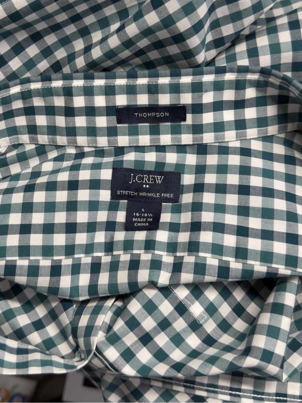 J.Crew Thompson Stretch Wrinkle Free Gingham Button Shirt Green White Large Men